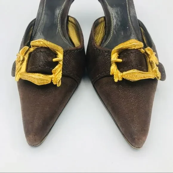 PRADA SNAKE BUCKLE GOAT SKIN d’ORSAY KITTEN PUMPS - Picture 4 of 10